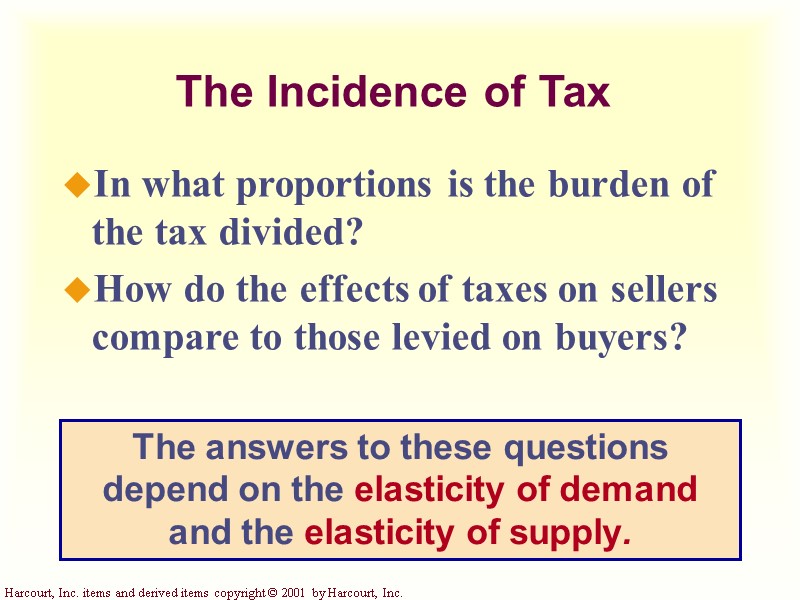 The Incidence of Tax In what proportions is the burden of the tax divided?